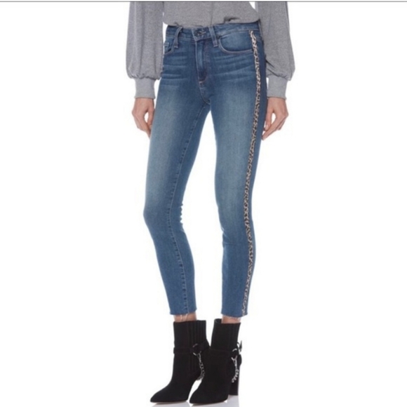 Paige Leopard Tux Stripe Skinny Jeans Size 27 - Picture 1 of 12